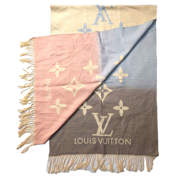 Louis Vuitton Monogram Reykjavik Yellow Pink Blue Gradient Shawl Pre-Owned $995 - Picture 9 of 16